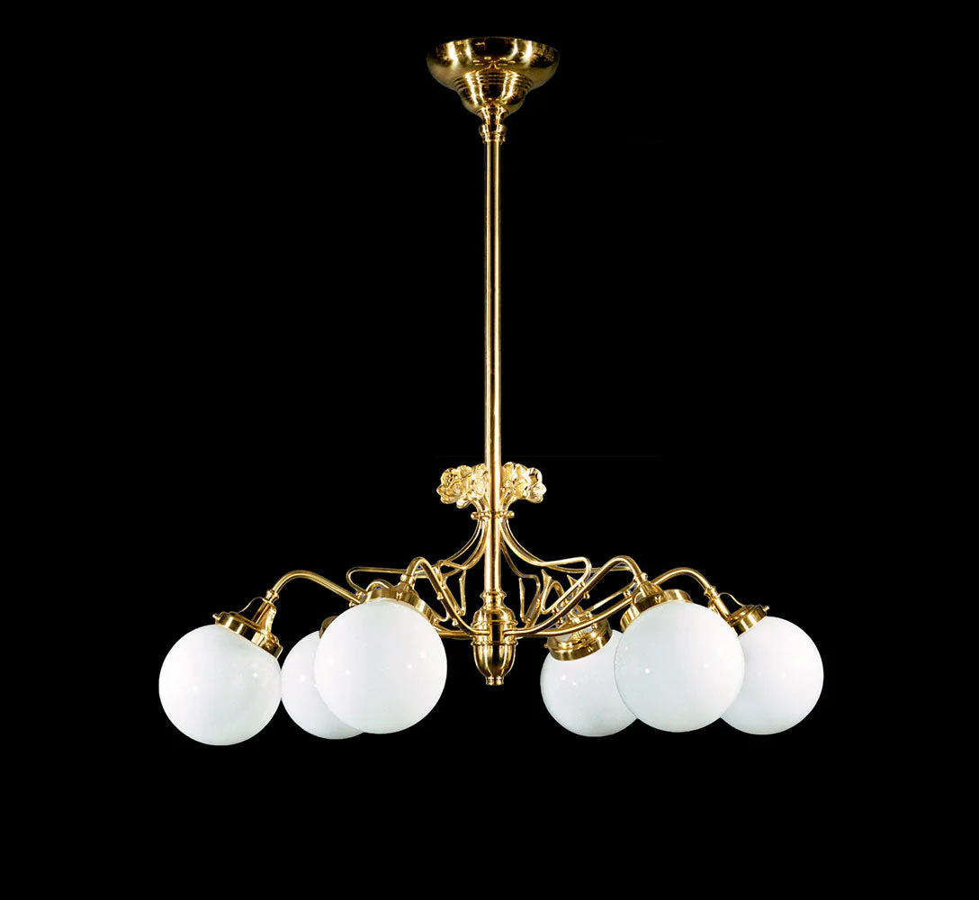 Jugendstil 6 Light Traditional Brass Chandelier - Lobmeyr - Image 2