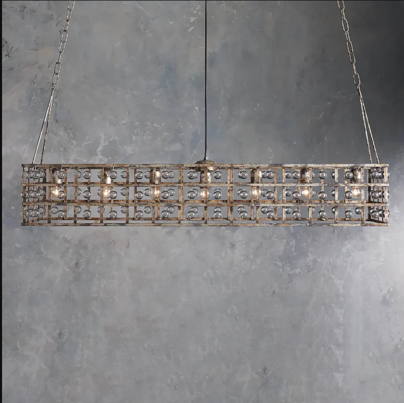 La Cage 50" Rectangular Chandelier in Silver