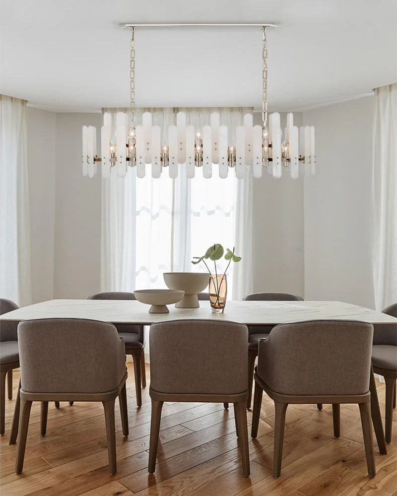 Large Alabaster Rectangular Chandelier Wide 40“ 45” with Chrome Frame for dining room - Image 13