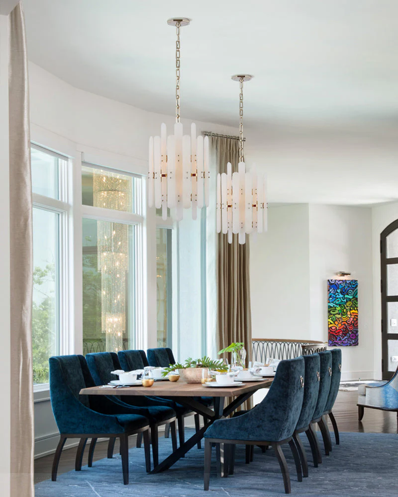 Large Alabaster Rectangular Chandelier Wide 40“ 45” with Chrome Frame for dining room - Image 16