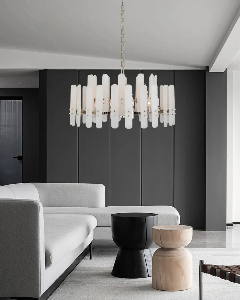 Large Alabaster Rectangular Chandelier Wide 40“ 45” with Chrome Frame for dining room - Image 17
