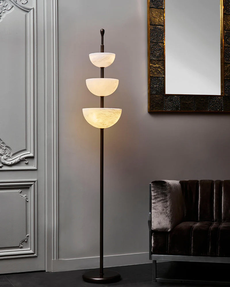 LED Bronze and Alabaster Triple Bowl Tall Floor Lamp 76in - Image 5