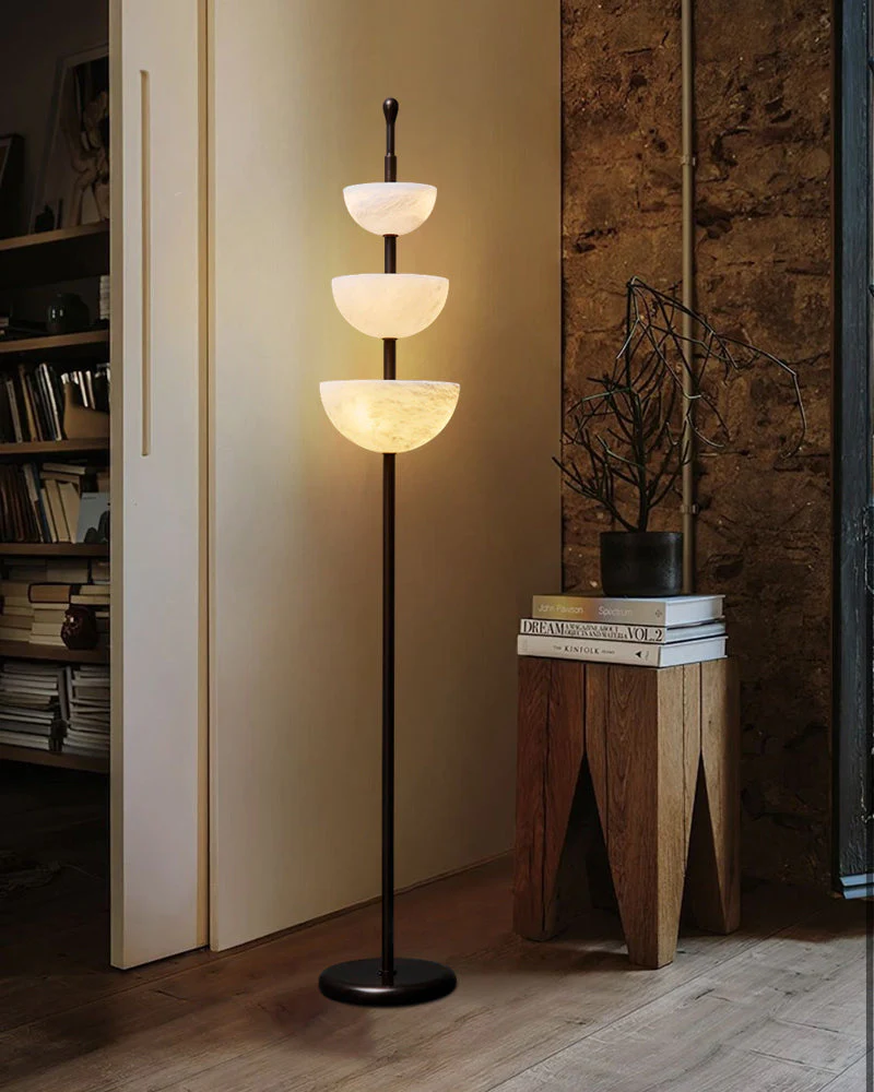 LED Bronze and Alabaster Triple Bowl Tall Floor Lamp 76in - Image 6