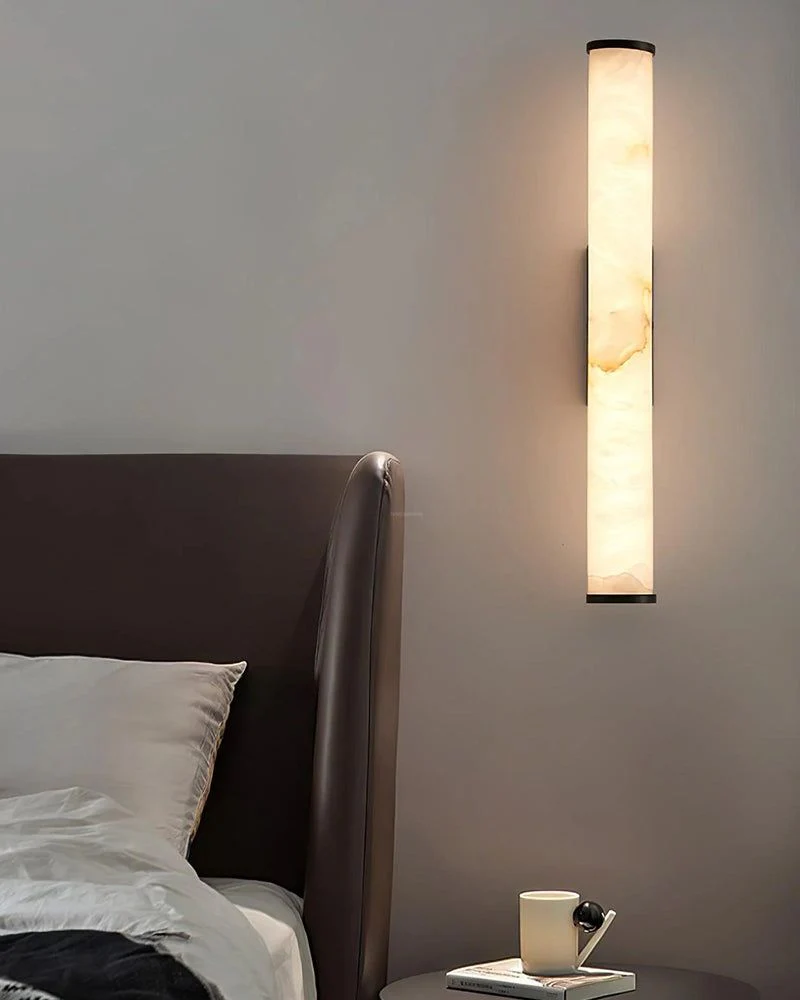 LED Copper Cylindrical Natural Marble Alabaster Wall Sconce Lamp - Image 3