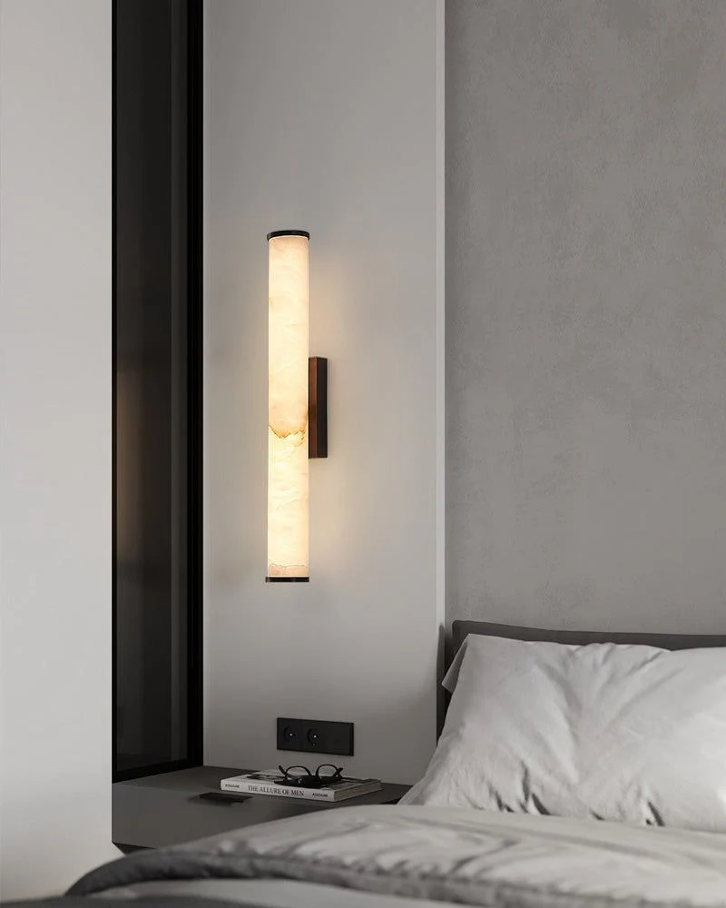LED Copper Cylindrical Natural Marble Alabaster Wall Sconce Lamp - Image 8