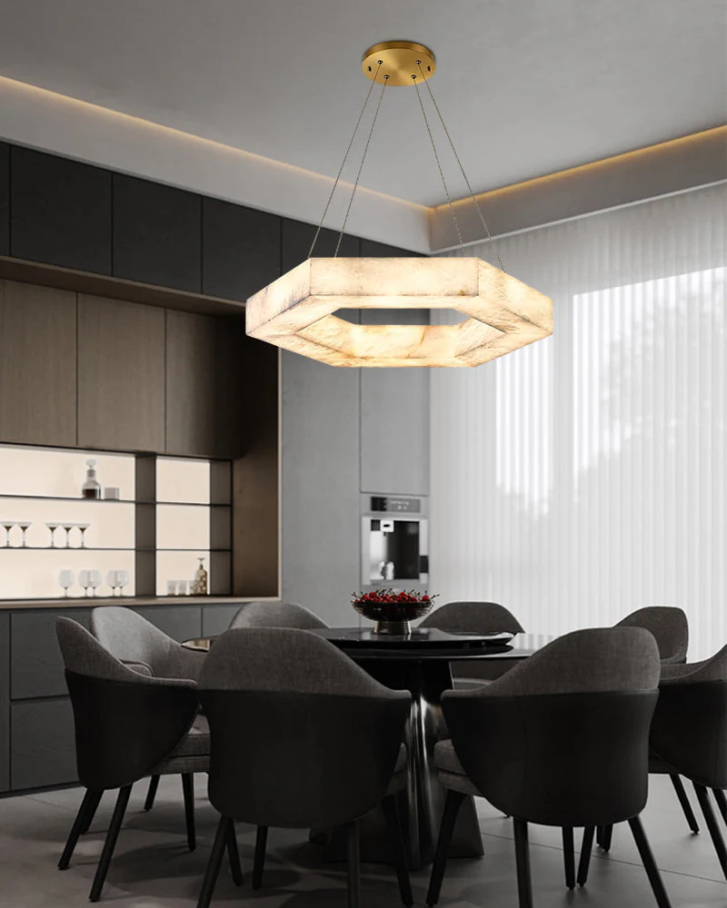 LED Hexagon Marble Pendant Lamp | Double/Triple Ring Design - Image 10