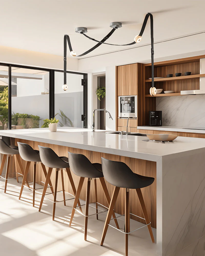 LED Mini SNAPS Module Ceiling Alabaster Pendant Light with Brown Leather Straps - Image 20