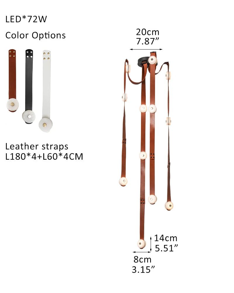 LED Mini SNAPS Module Ceiling Alabaster Pendant Light with Brown Leather Straps - Image 29