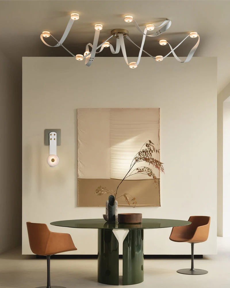 LED Mini SNAPS Module Ceiling Alabaster Pendant Light with Brown Leather Straps - Image 9