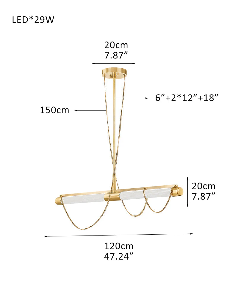 LED Tubular Alabaster Shades Ceiling Pendant Lamp 49" with long chains | Brass - Image 14