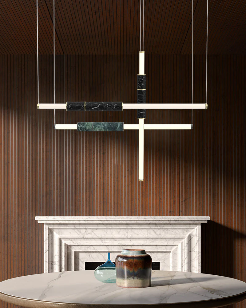 Linear Pipe Alabaster & Acrylic Pendant Light for dining room | vertically & horizontally - Image 3