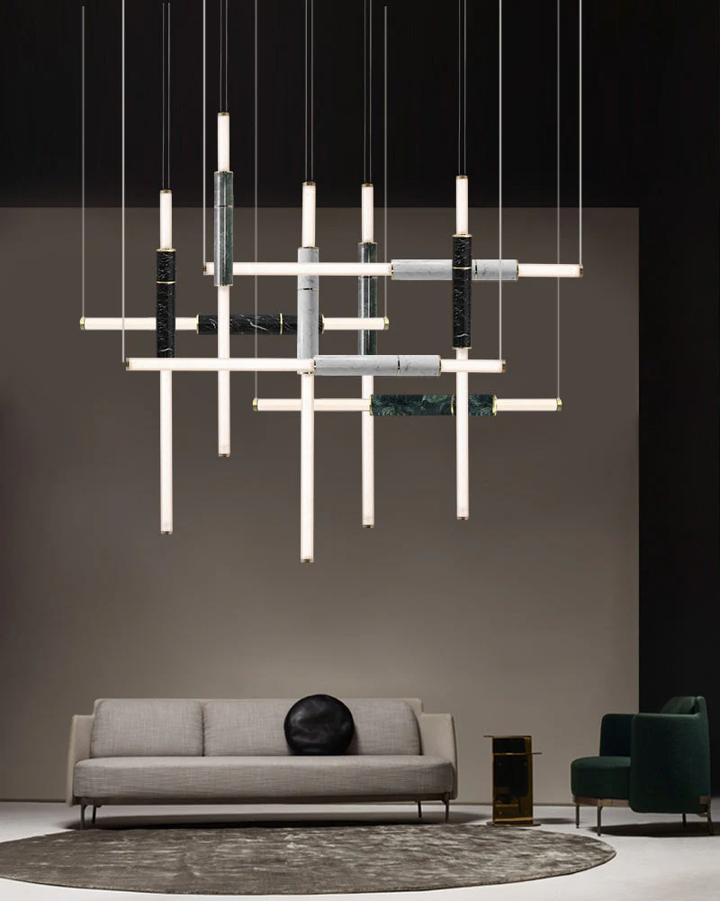 Linear Pipe Alabaster & Acrylic Pendant Light for dining room | vertically & horizontally - Image 7