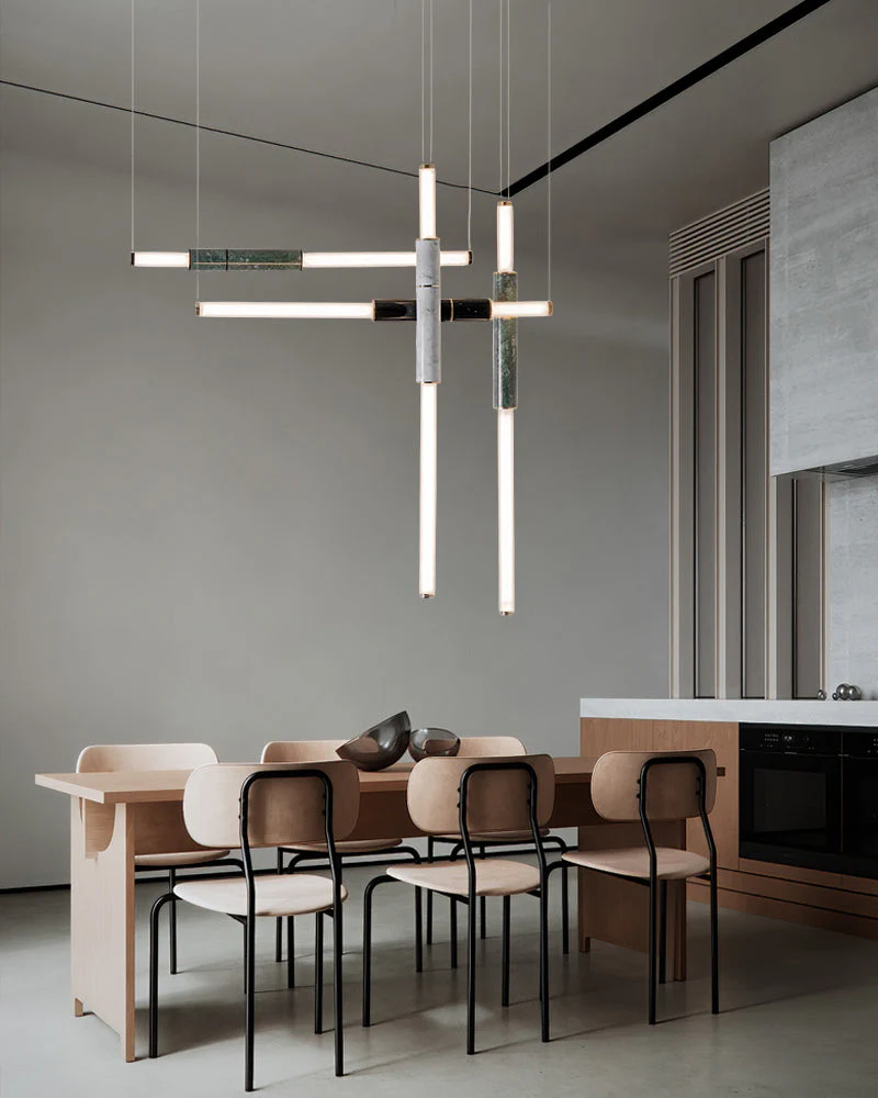 Linear Pipe Alabaster & Acrylic Pendant Light for dining room | vertically & horizontally - Image 8