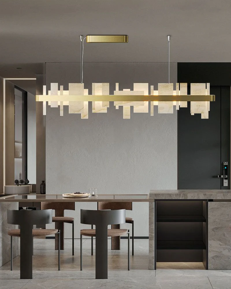 Long Cord Alabaster Ceiling Pendant Light Brushed Gold