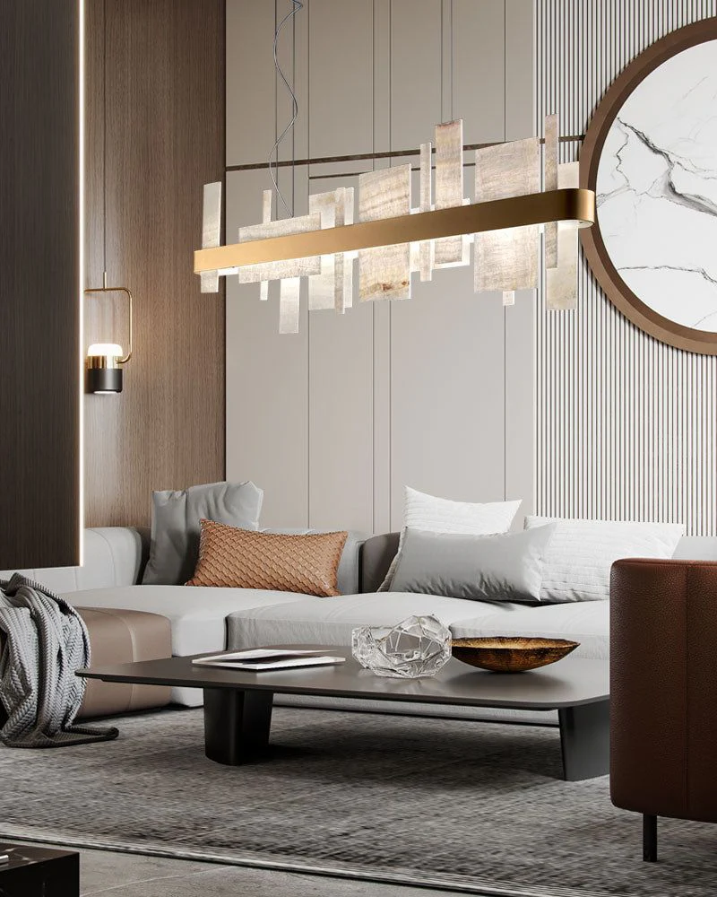 Long Cord Alabaster Ceiling Pendant Light Brushed Gold - Image 11