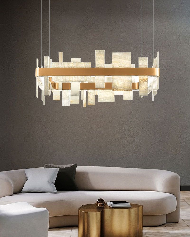 Long Cord Alabaster Ceiling Pendant Light Brushed Gold - Image 2