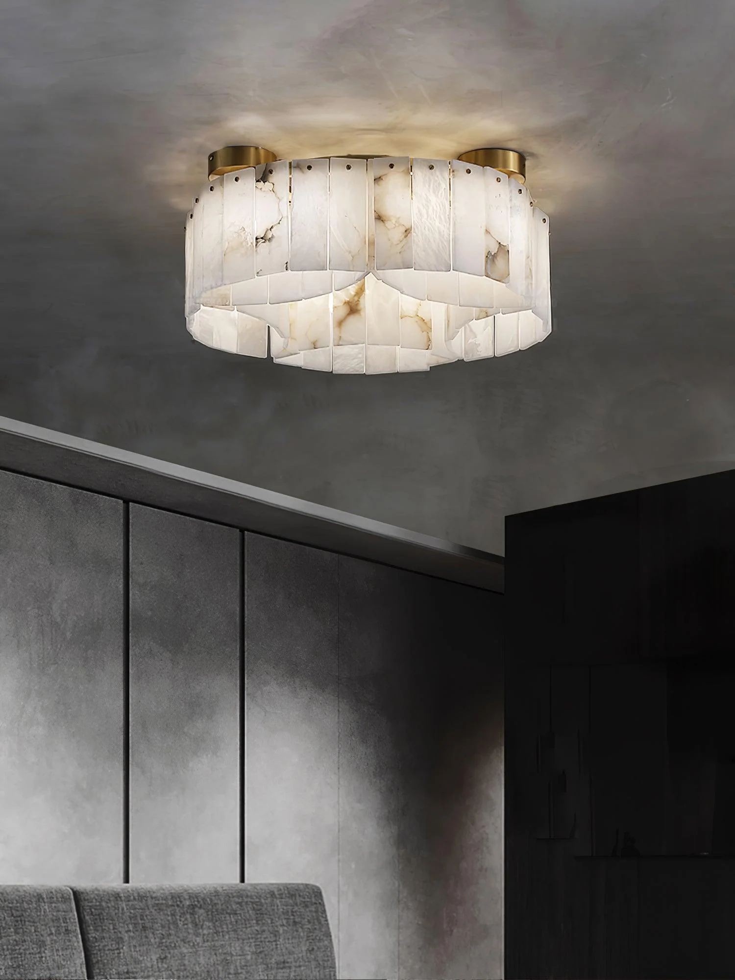 Luxe Alabaster Brass Ceiling Lamp - Image 13