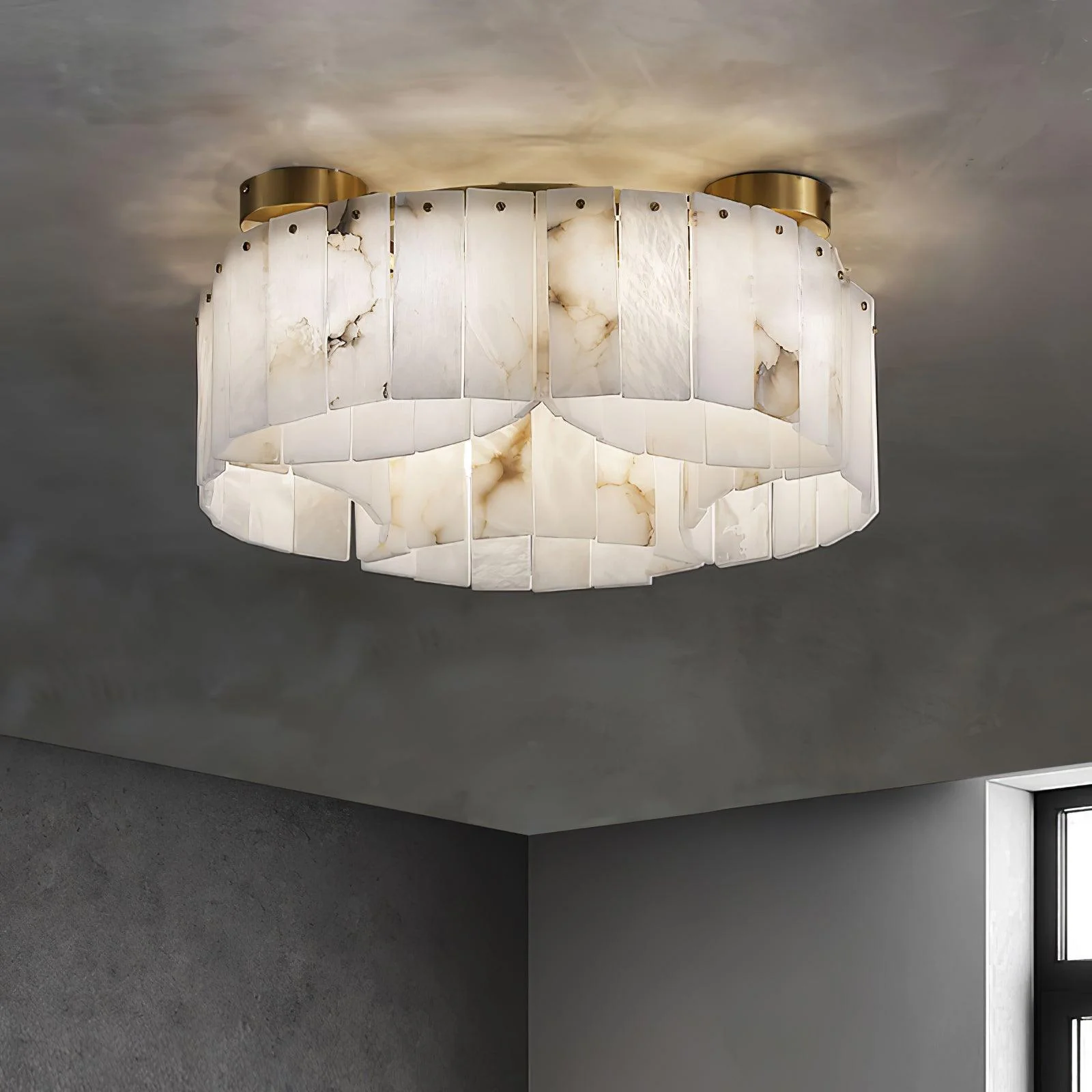 Luxe Alabaster Brass Ceiling Lamp - Image 4