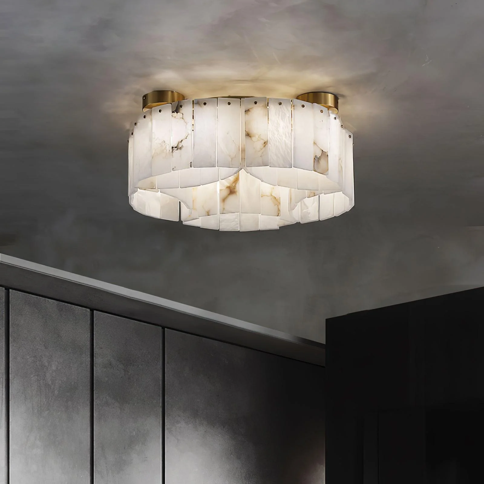 Luxe Alabaster Brass Ceiling Lamp - Image 9