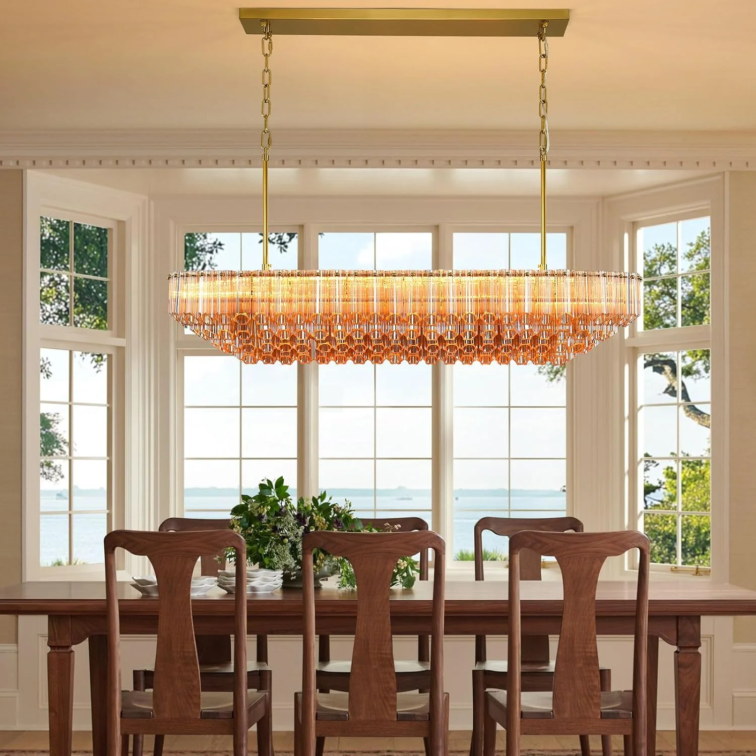 MDEGLYO Modern Amber and Clear Glass Chandelier 14" 32" 43"