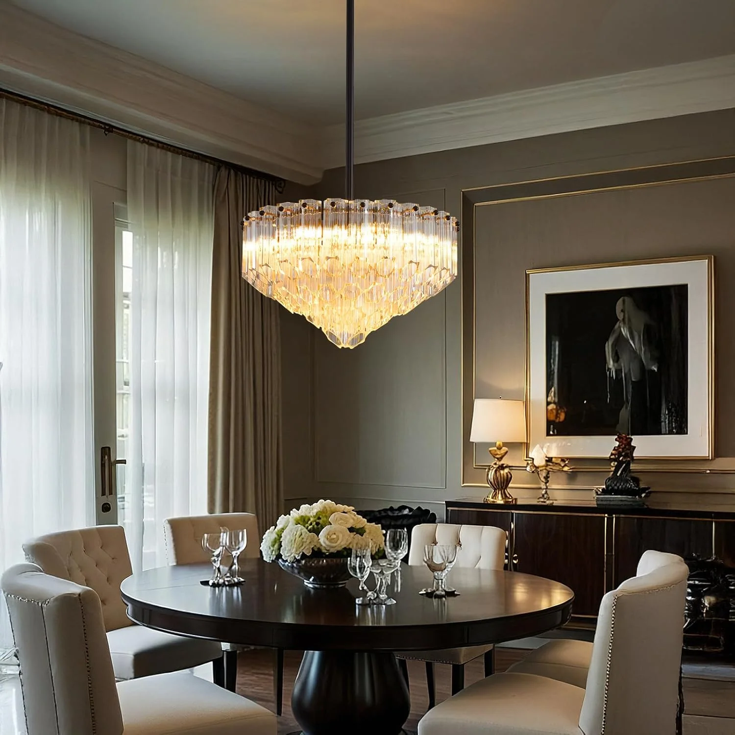MDEGLYO Modern Amber and Clear Glass Chandelier 14" 32" 43" - Image 11