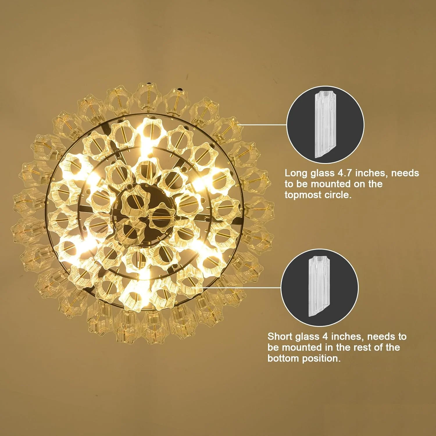 MDEGLYO Modern Amber and Clear Glass Chandelier 14" 32" 43" - Image 13