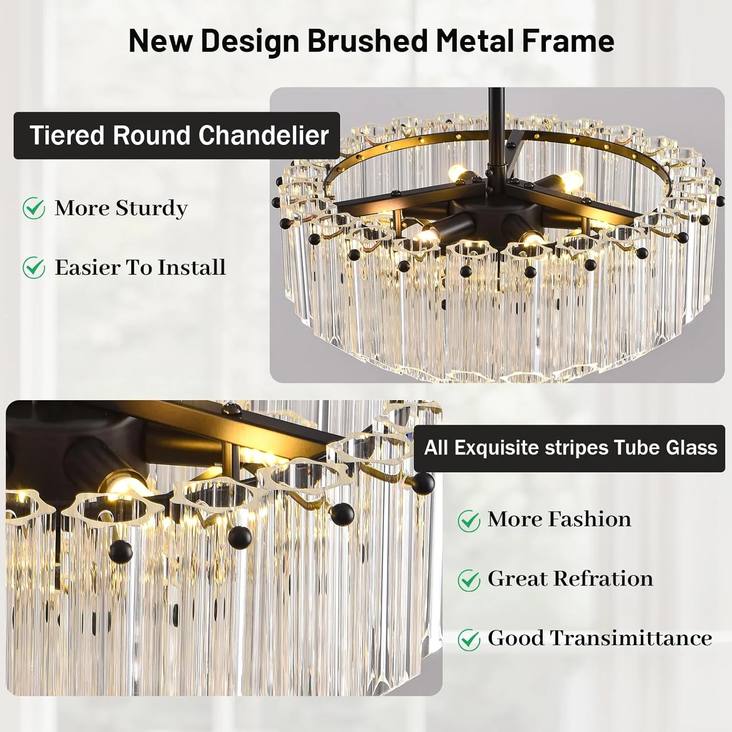 MDEGLYO Modern Amber and Clear Glass Chandelier 14" 32" 43" - Image 15
