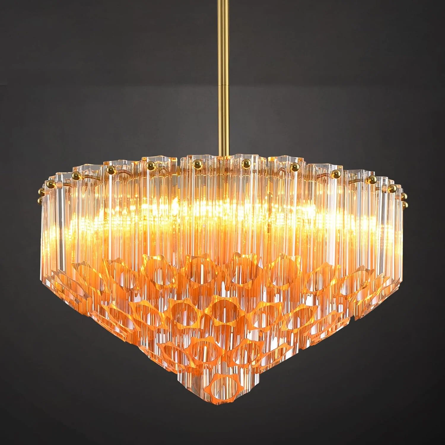 MDEGLYO Modern Amber and Clear Glass Chandelier 14" 32" 43" - Image 2