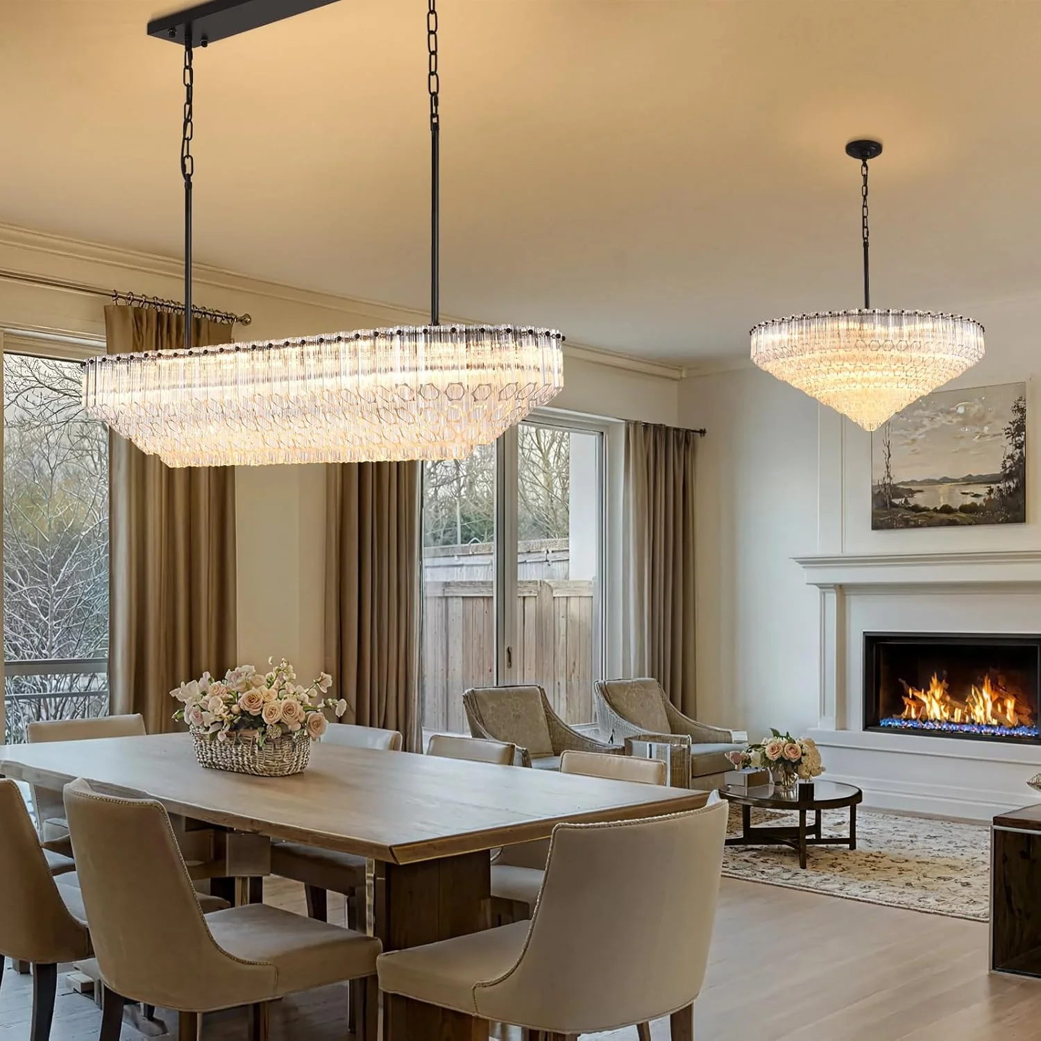 MDEGLYO Modern Amber and Clear Glass Chandelier 14" 32" 43" - Image 33