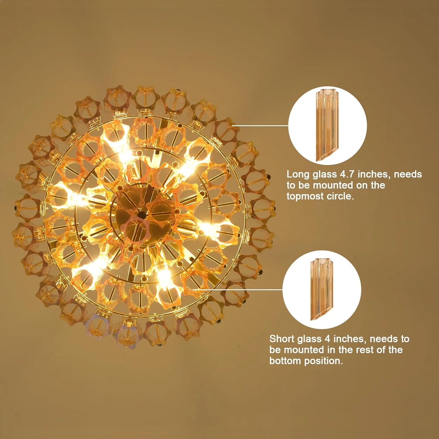 MDEGLYO Modern Amber and Clear Glass Chandelier 14" 32" 43" - Image 34