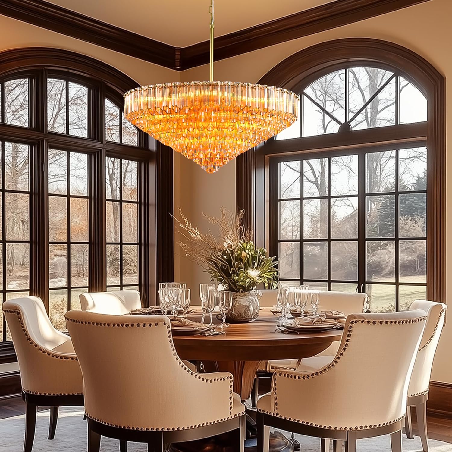 MDEGLYO Modern Amber and Clear Glass Chandelier 14" 32" 43" - Image 38