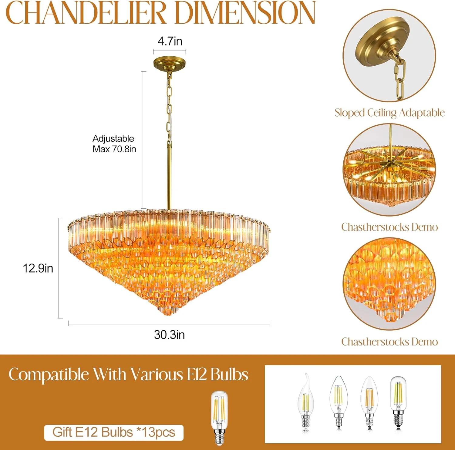 MDEGLYO Modern Amber and Clear Glass Chandelier 14" 32" 43" - Image 40