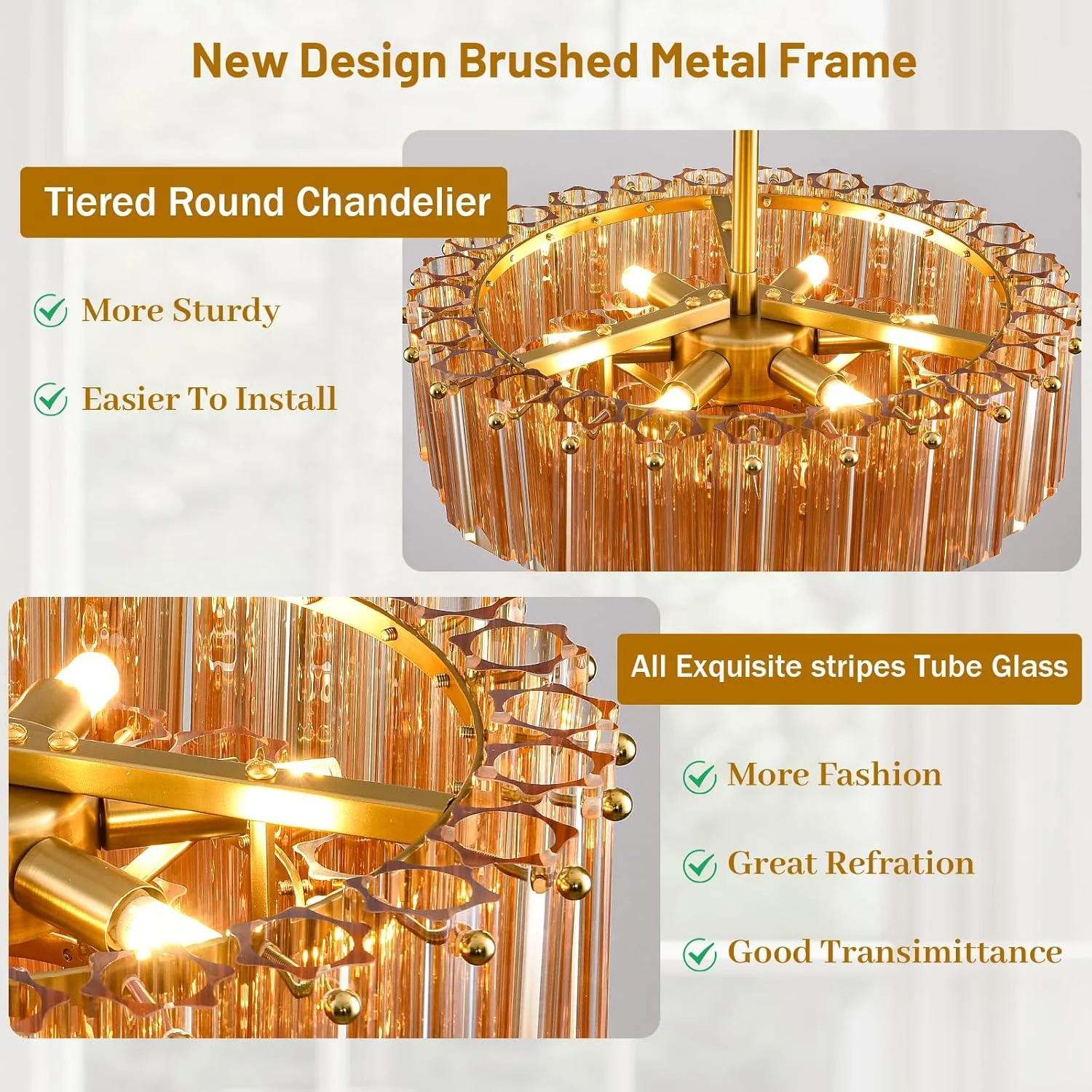 MDEGLYO Modern Amber and Clear Glass Chandelier 14" 32" 43" - Image 48