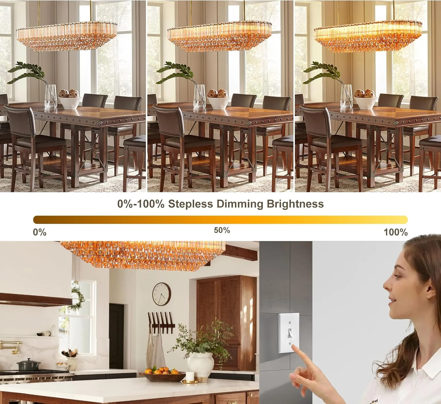 MDEGLYO Modern Amber and Clear Glass Chandelier 14" 32" 43" - Image 7
