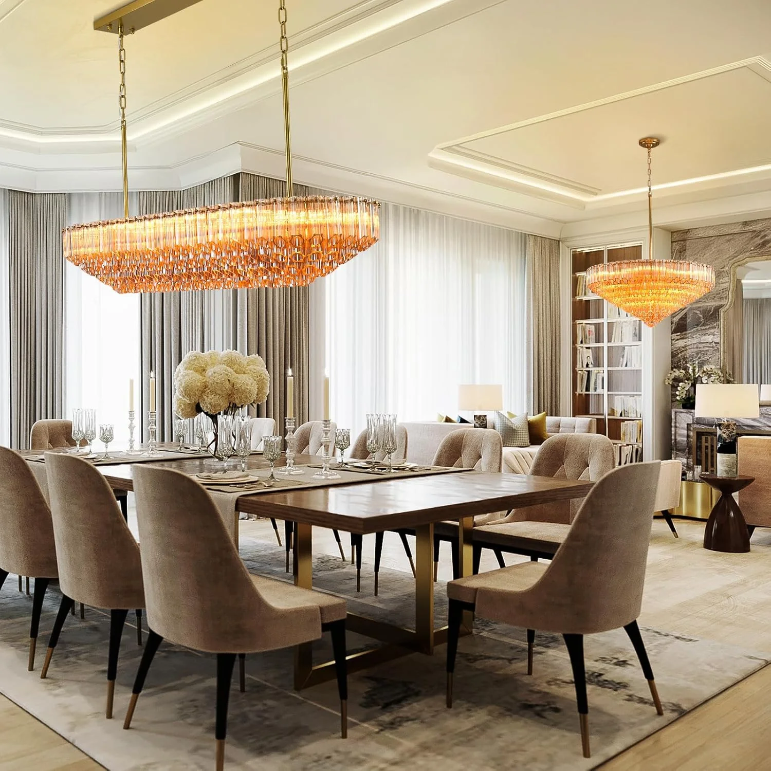MDEGLYO Modern Amber and Clear Glass Chandelier 14" 32" 43" - Image 9