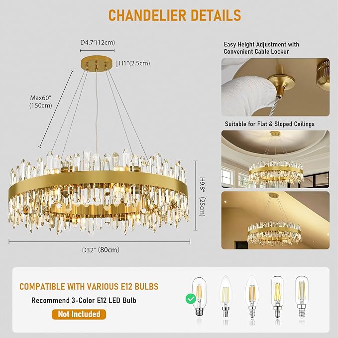 MDEGLYO Modern Crystal Round Chandelier - Image 13