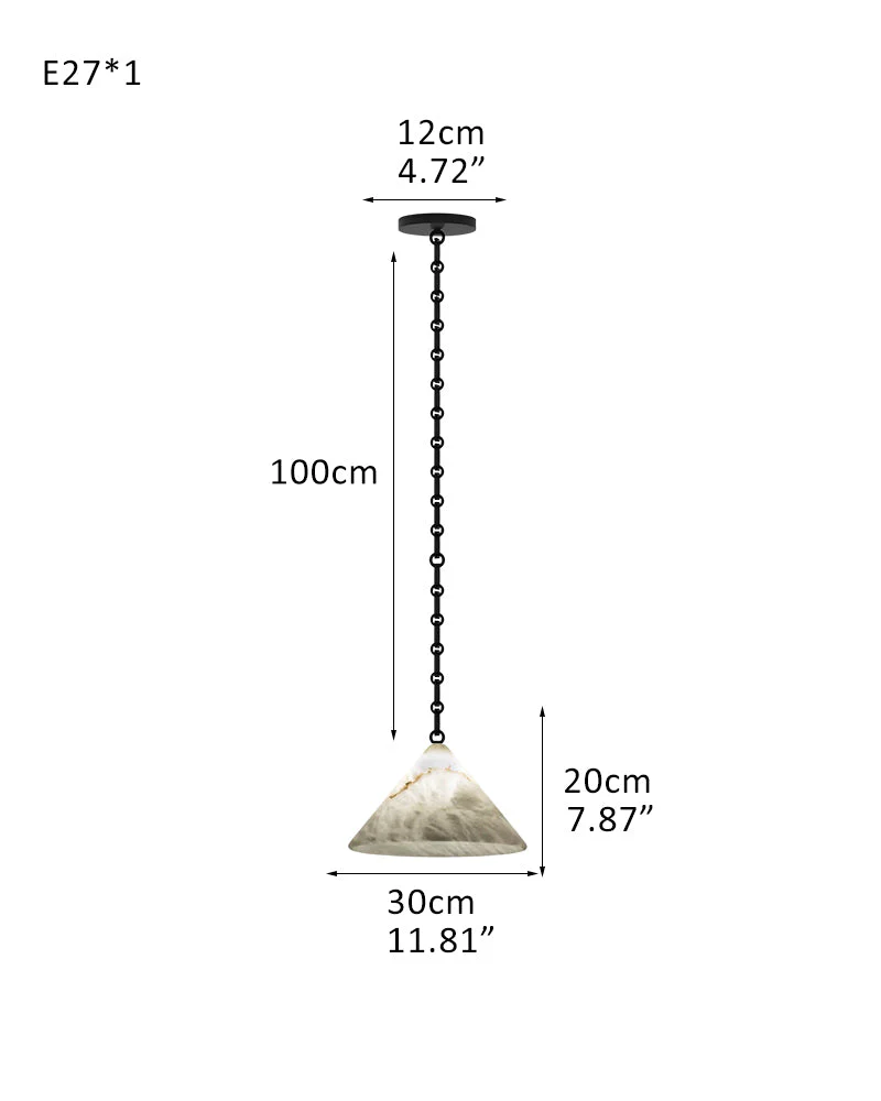 Medium 12" Conical Pendant White Alabaster Shade with Adjustable Chain for living room - Image 12