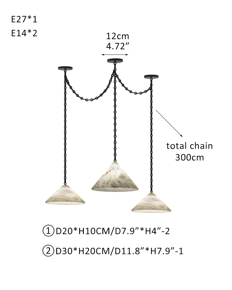 Medium 12" Conical Pendant White Alabaster Shade with Adjustable Chain for living room - Image 15
