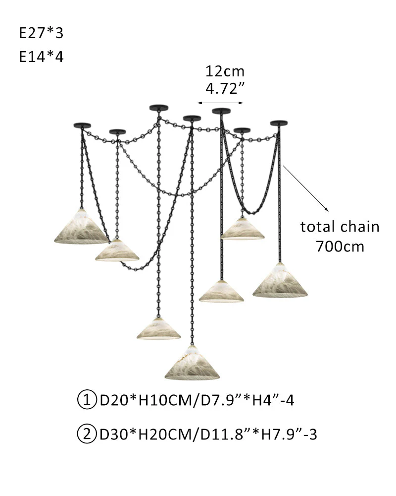 Medium 12" Conical Pendant White Alabaster Shade with Adjustable Chain for living room - Image 18