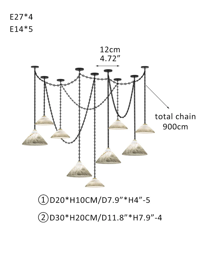 Medium 12" Conical Pendant White Alabaster Shade with Adjustable Chain for living room - Image 19
