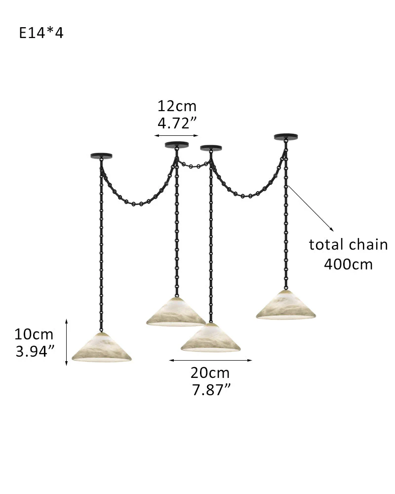 Medium 12" Conical Pendant White Alabaster Shade with Adjustable Chain for living room - Image 25