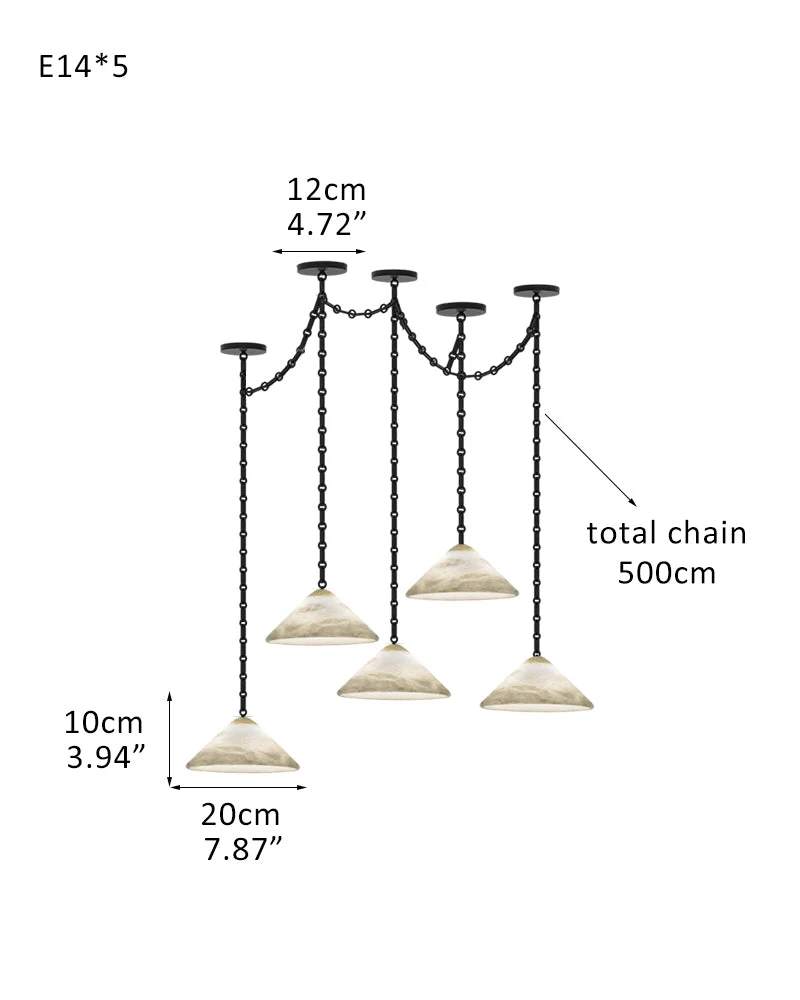 Medium 12" Conical Pendant White Alabaster Shade with Adjustable Chain for living room - Image 26
