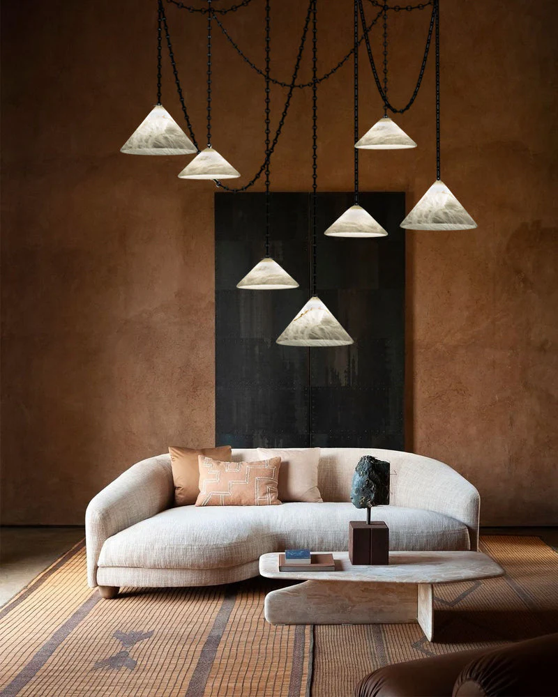 Medium 12" Conical Pendant White Alabaster Shade with Adjustable Chain for living room - Image 4