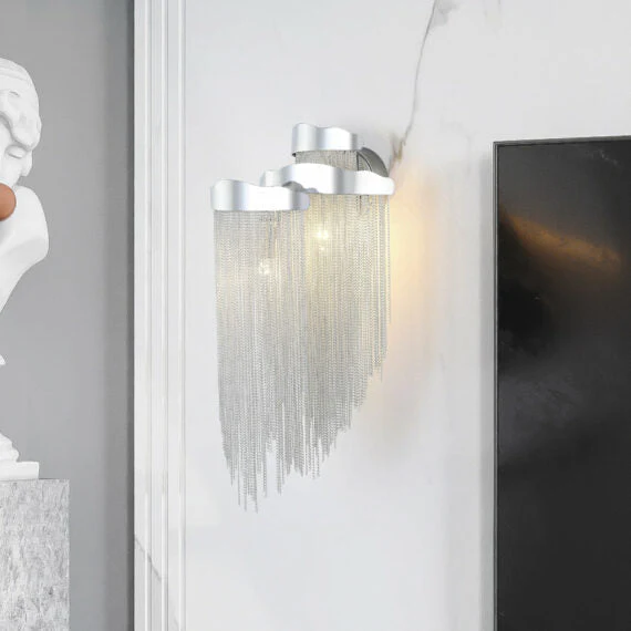 Modern 3 Lights Stacking Chain Tassel Wall Sconce - Image 4