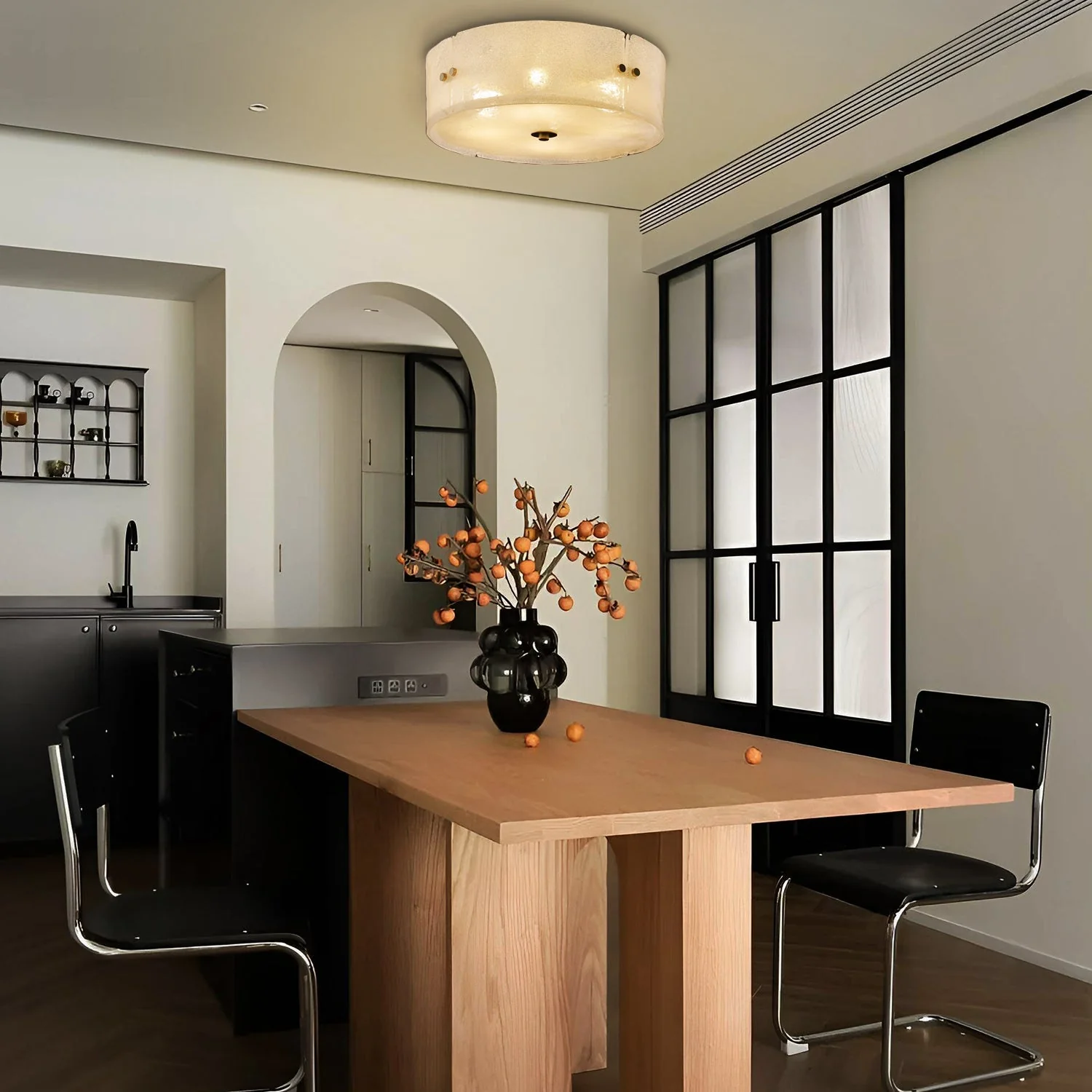 Modern Antique Brass Textured Glass Ceiling Light - Image 4