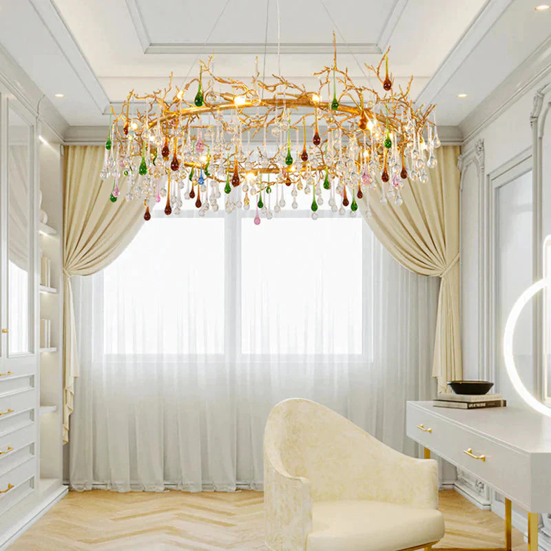 Modern Colorful Crystal Raindrop Branch Chandelier For Living Room - Image 5