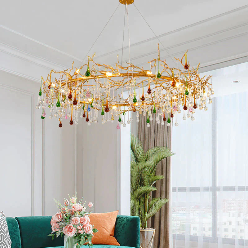 Modern Colorful Crystal Raindrop Branch Chandelier For Living Room - Image 6