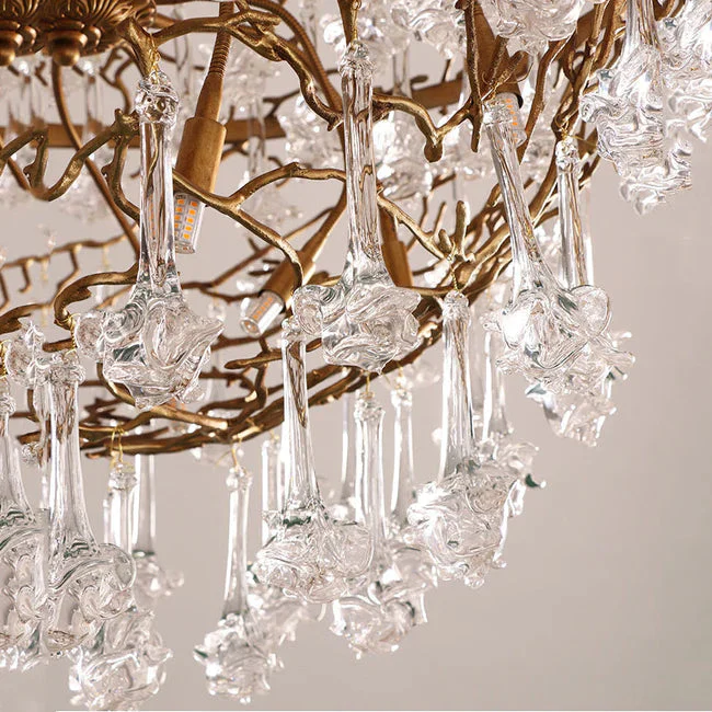 Modern Crystal Drop Brass Branch Chandelier - Image 2