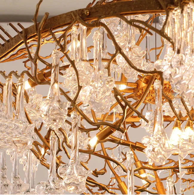 Modern Crystal Drop Brass Branch Chandelier - Image 3