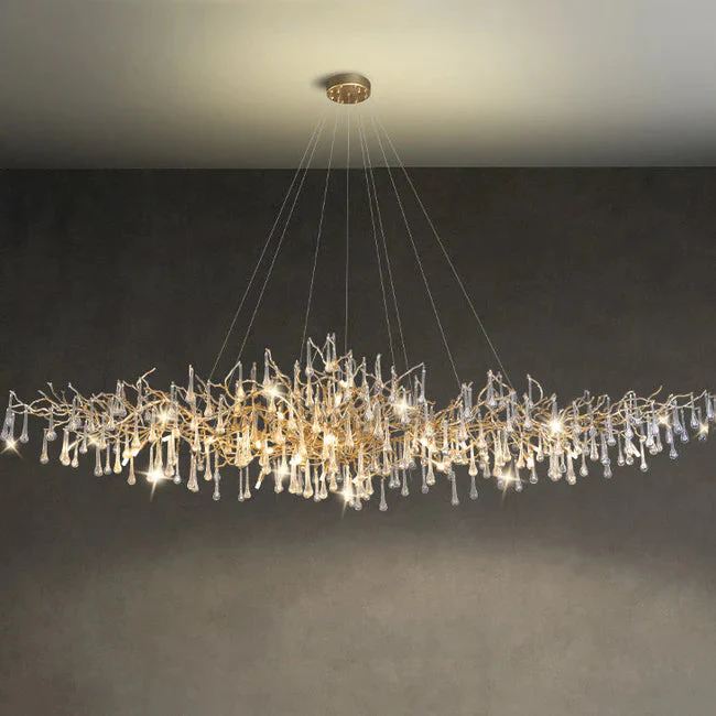 Modern Crystal Teardrop Brass Branch Chandelier For Living Room - Image 5